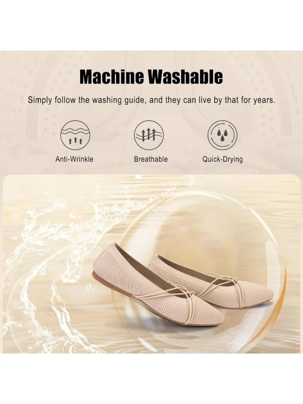 Women's Nude Square Toe Flats Comfortable Knit Ballet Flats with Cross Strap